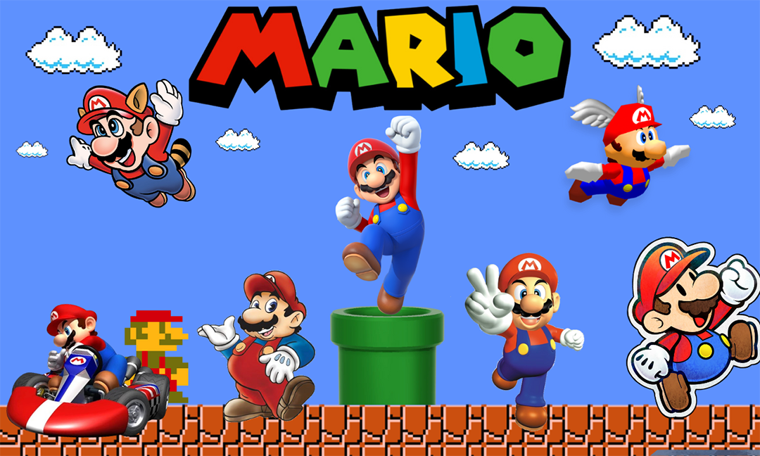 Different versions of Nintendo's Mario character from recent years.
